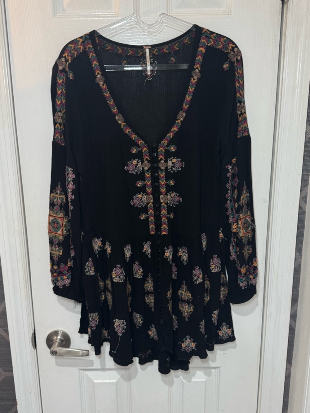 Free People Arianna Tunic embroidered blouse sleeves boho flowy top mini dress - Picture 2 of 7